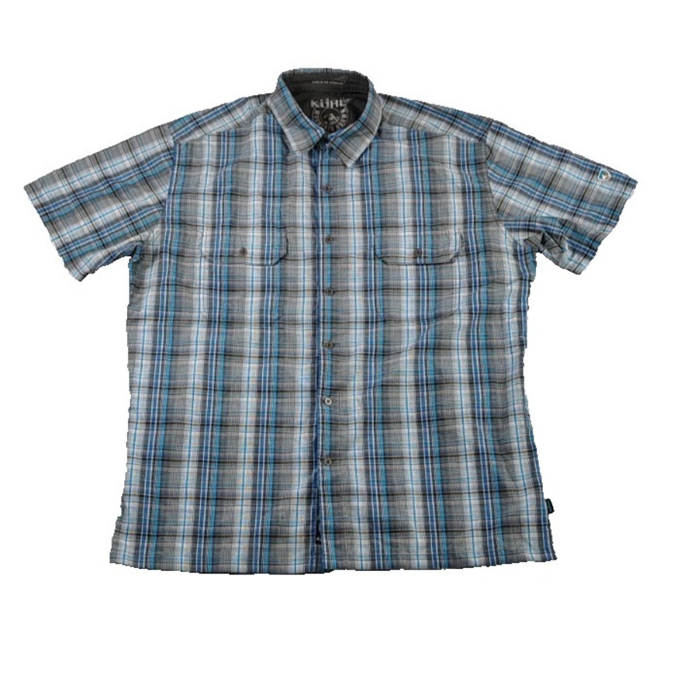 Kuhl Eluxur Plaid Short Sleeve Button Up Shirt  Lightweight Hiking Mens XL Blue